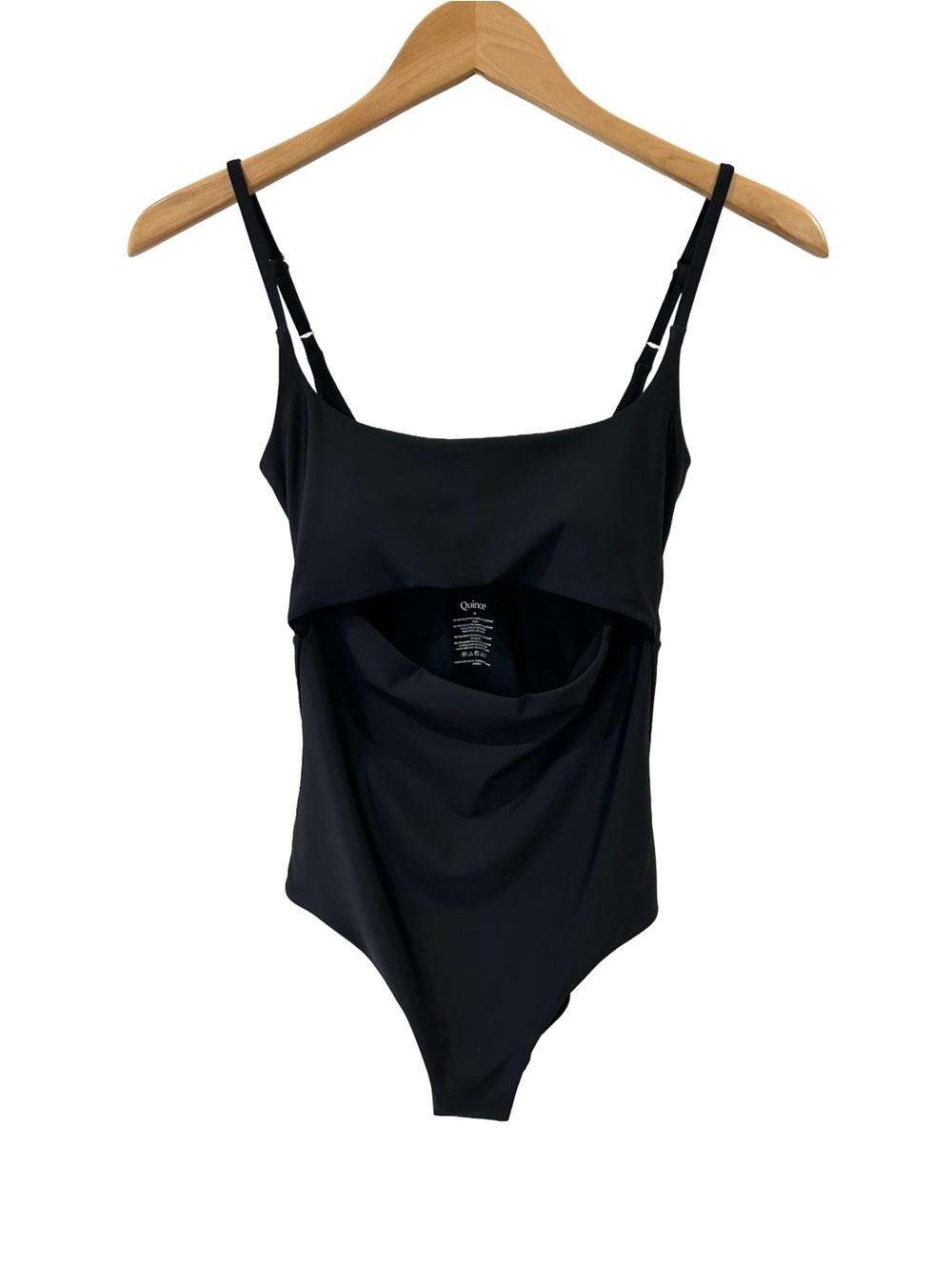 Quince Italian Cut Out One Piece Swimsuit M black beach vacation NWT